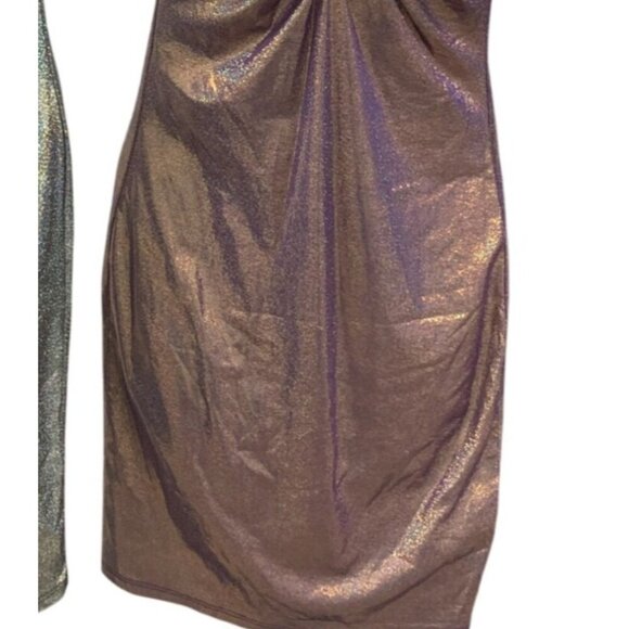 Metallic Off-Shoulder Lace-Up Mini Dress S/M/L Black & Purple I - Picture 5 of 5